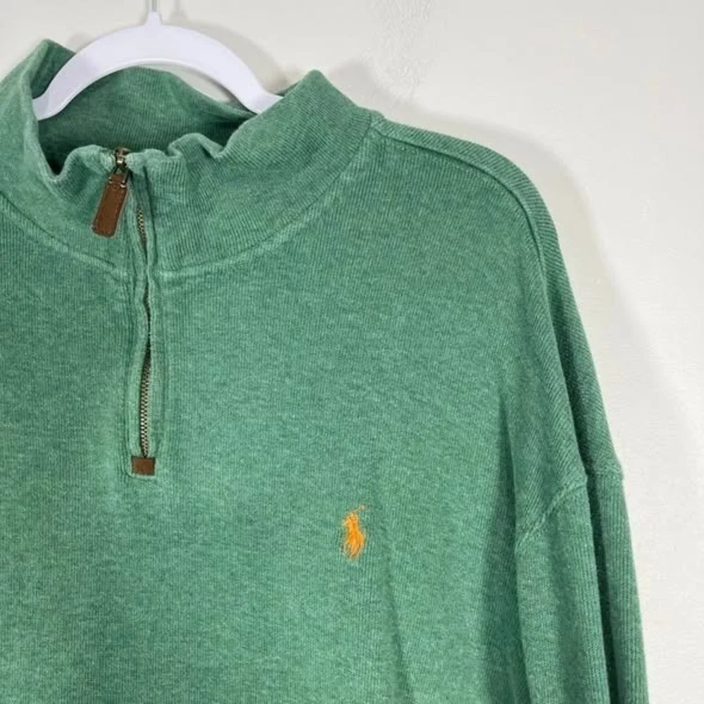 Polo Ralph Lauren Mens Sweater Quarter Zip Pullover Green Orange Pony Preppy XXL
